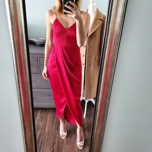 Express Red Satin Spaghetti Strap Wrap Dress